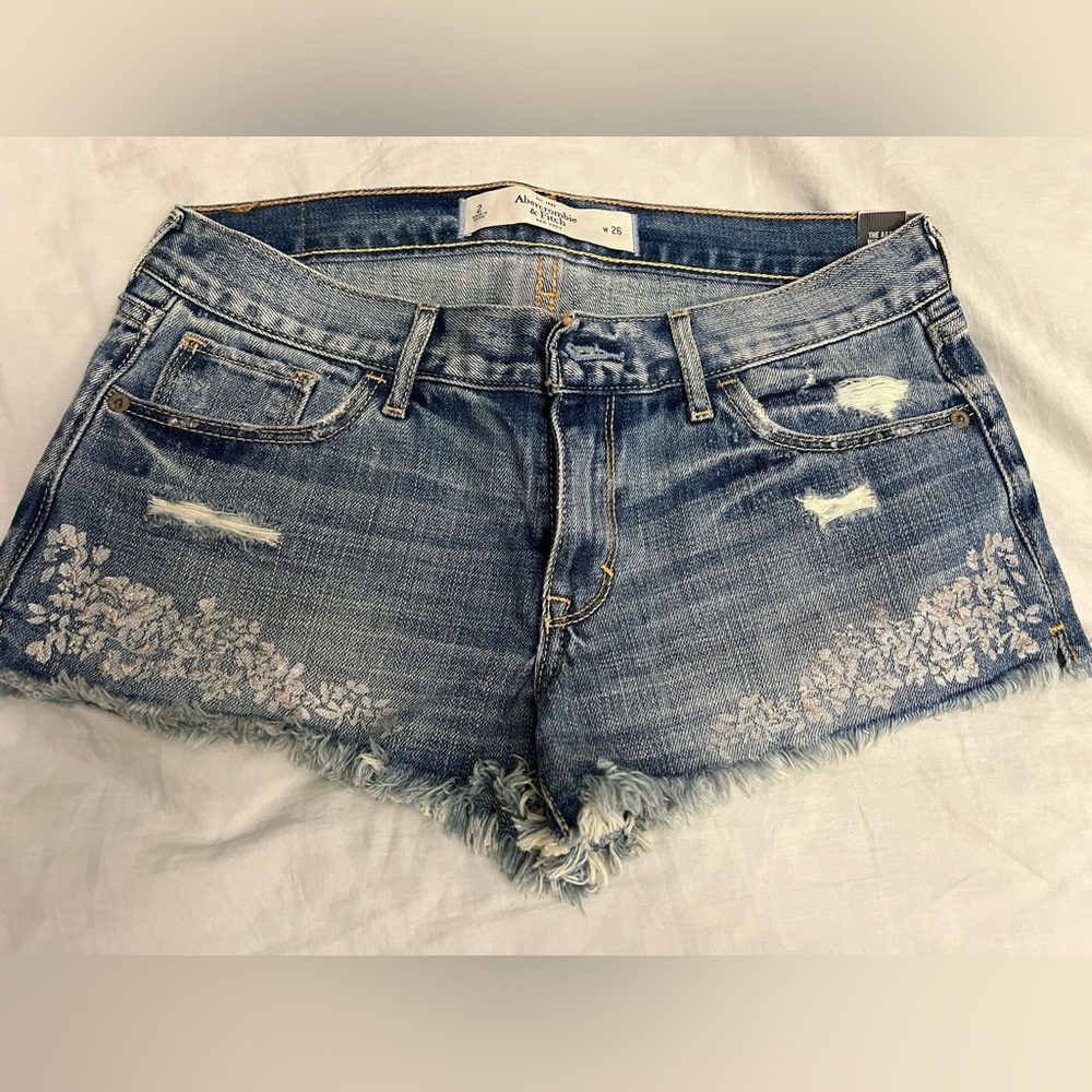 Abercrombie & Fitch Women’s Mid Rise Embroidered Denim Shorts